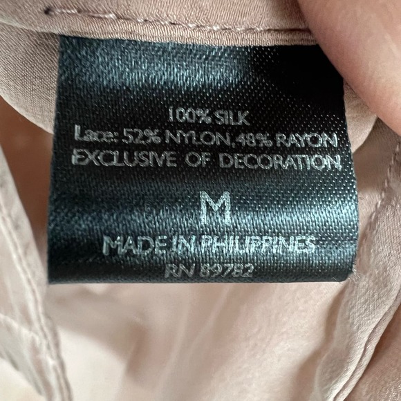 Natori Blush Satin Pajama Top with Black Lace - Picture 6 of 7